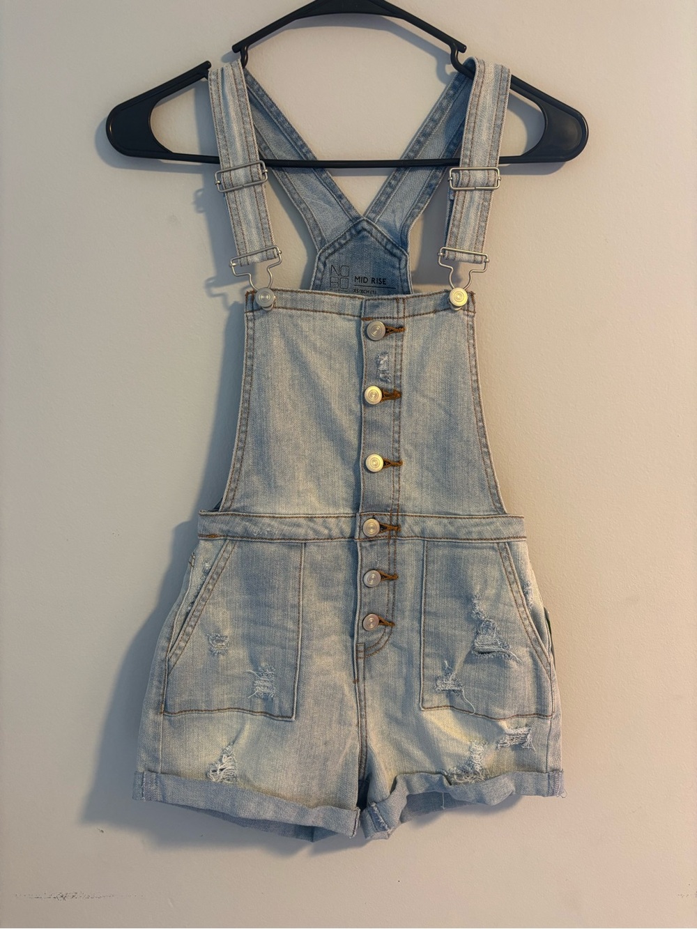 No Boundaries Light Wash Denim Short Overalls